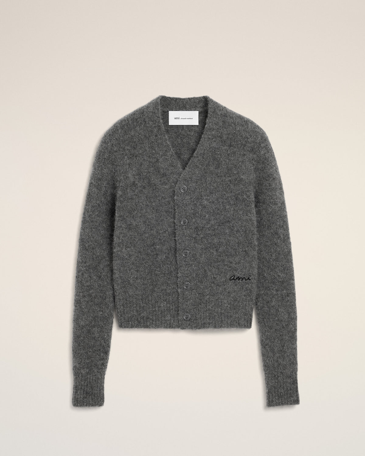 Grey wool and alpaca cardigan with Ami embroidery - 1
