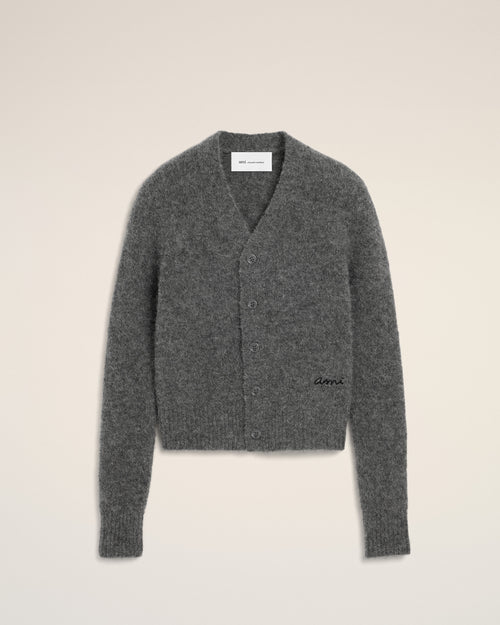 Grey wool and alpaca cardigan with Ami embroidery - 2 - Ami Paris