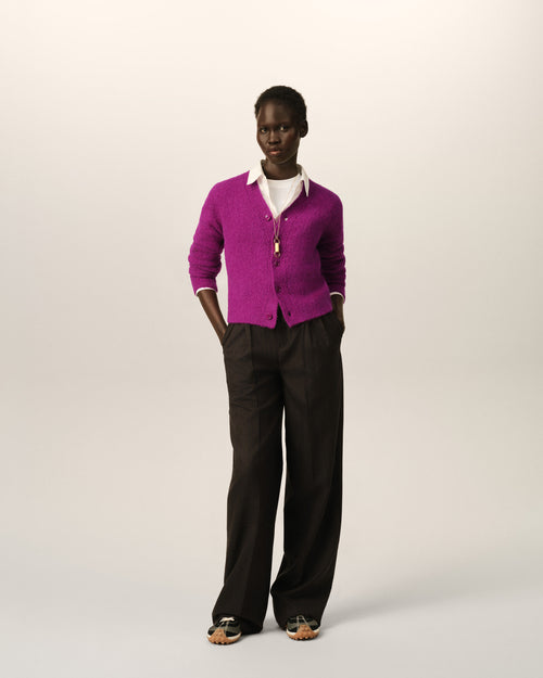 Purple wool and alpaca cardigan with Ami embroidery - Woman - 3 - AMI Paris - Ami Paris