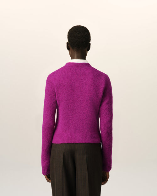 Purple wool and alpaca cardigan with Ami embroidery - Woman - 5 - AMI Paris - Ami Paris
