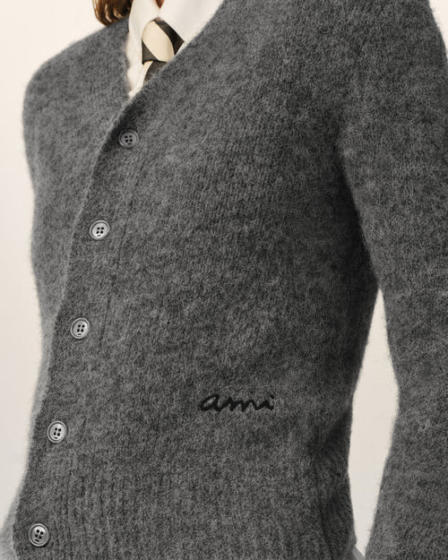 Grey wool and alpaca cardigan with Ami embroidery - Woman - 4 - AMI Paris - Ami Paris