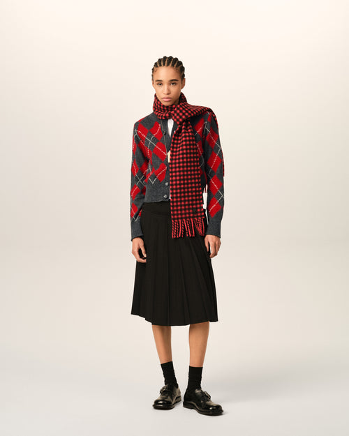 Grey wool cardigan in red argyle - Woman - 3 - AMI Paris - Ami Paris