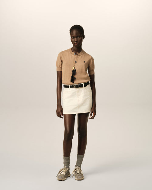 Brown wool short-sleeve cardigan with Ami de Coeur - Woman - 3 - AMI Paris - Ami Paris