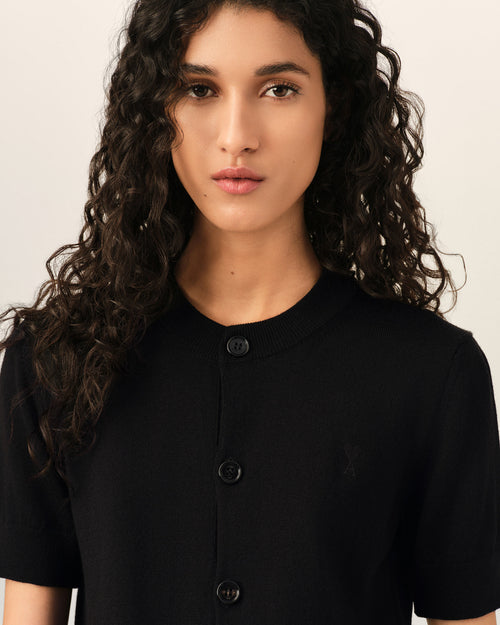 Cardigan noir en laine manches courtes Ami de Coeur - Femme - 4 - AMI Paris - Ami Paris
