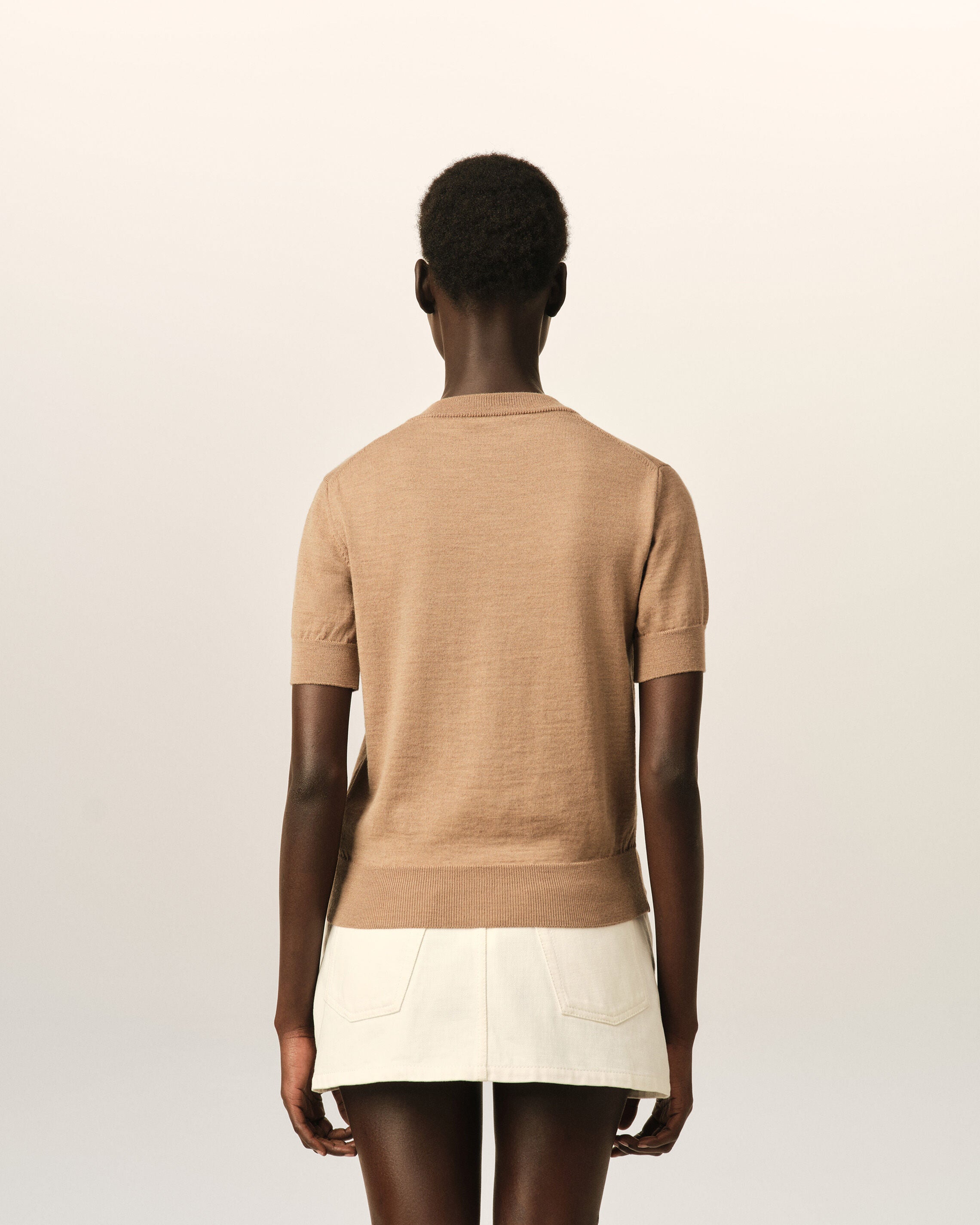Brown wool short-sleeve cardigan with Ami de Coeur - 5