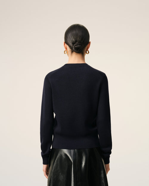 Blue wool crewneck sweater with contrasted Ami De Coeur - 5 - Ami Paris