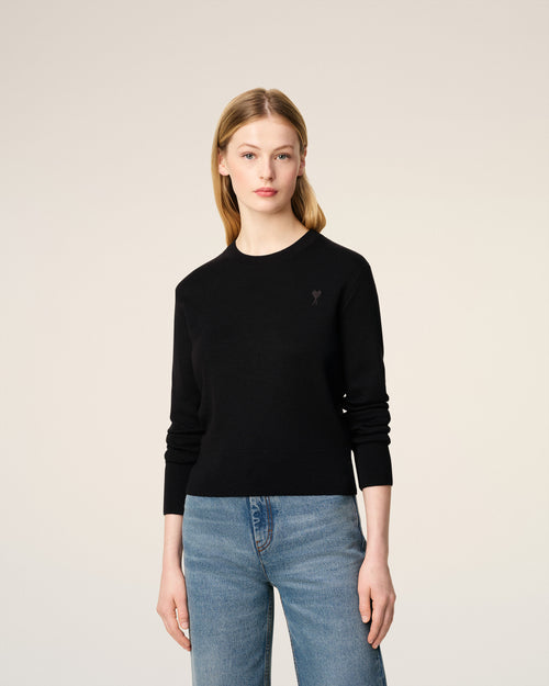 Black Wool Ami De Coeur Crewneck Sweater - 3 - Ami Paris