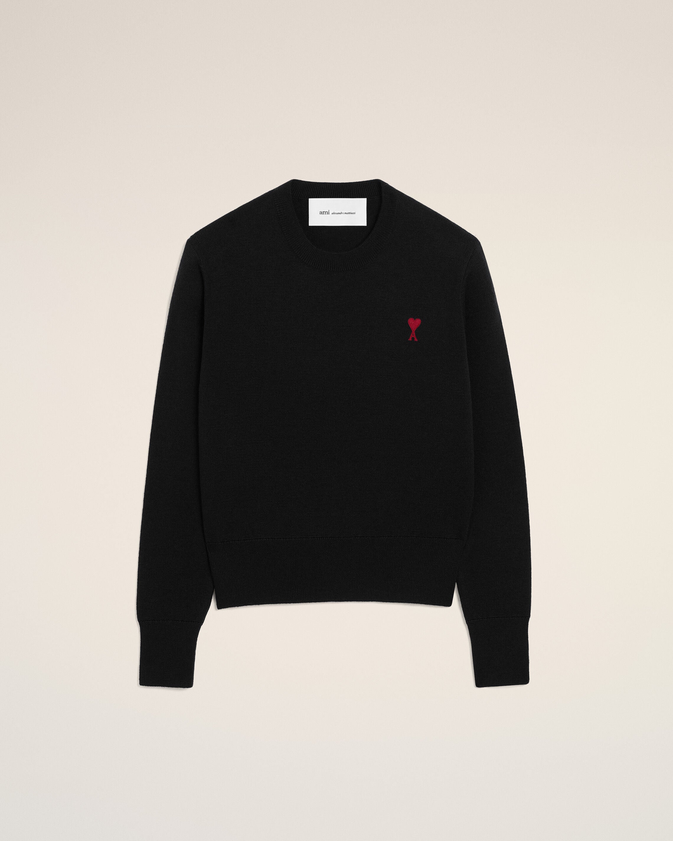 AMI Paris ハートロゴ クルーネック ニット ブラック ブラック ウール Ami De Coeur クルーネック セーター ブラック/レッド