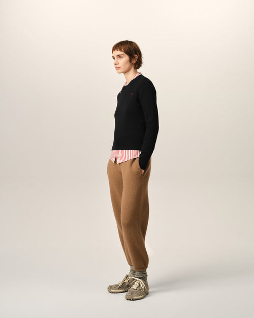 Black Crewneck wool Sweater With Ami De Coeur - Woman - 6 - AMI Paris - Ami Paris