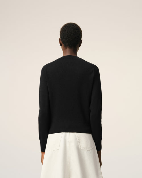 Black Wool Crewneck Sweater With Contrasted Ami De Coeur - Woman - 5 - AMI Paris - Ami Paris