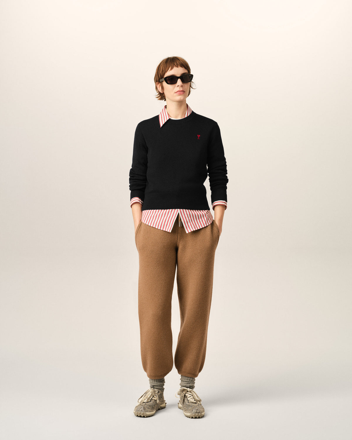 Black Crewneck wool Sweater With Ami De Coeur - 3