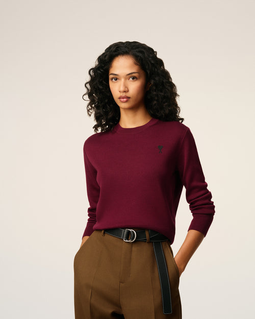 Burgundy Wool Ami De Coeur Crewneck Sweater - 3 - Ami Paris