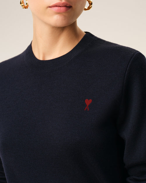 Jersey de cuello redondo Ami de Cœur de lana azul - Mujer - 4 - AMI Paris - Ami Paris