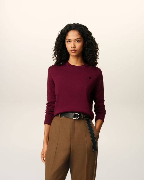                                     Burgundy Wool Ami De Coeur Crewneck Sweater - 3                                 - Ami Paris