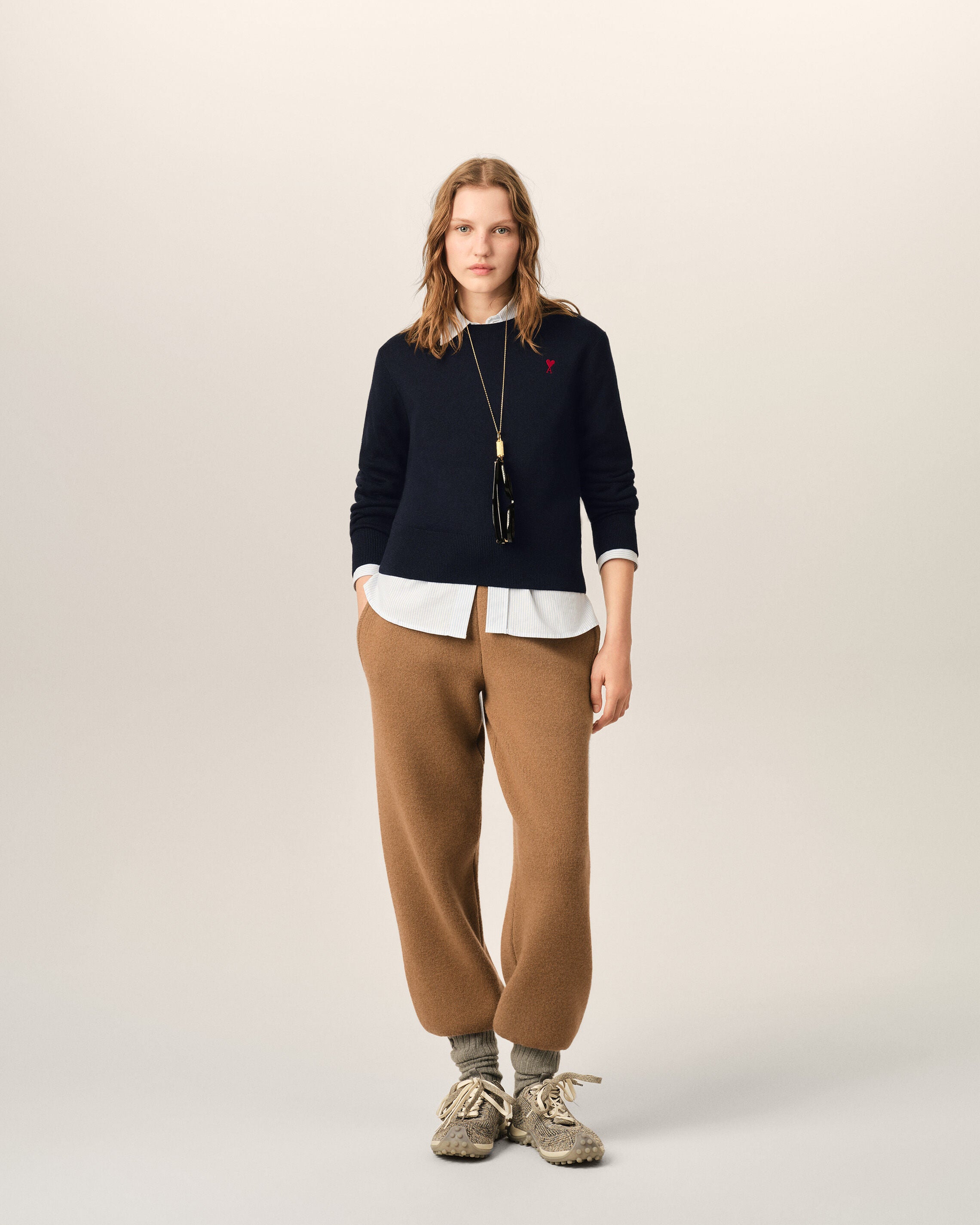 Blue Crewneck wool Sweater With Ami De Coeur - 3