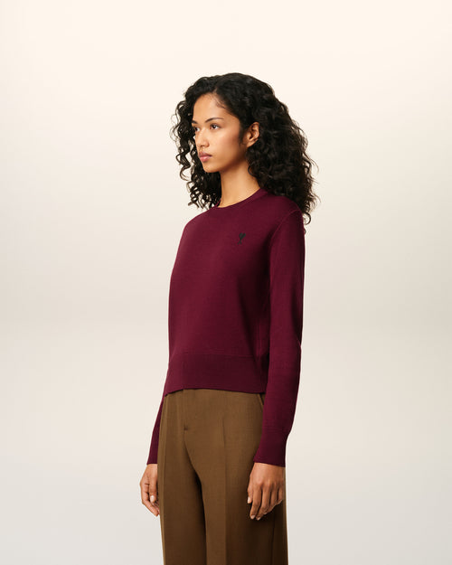 Burgundy Wool Ami De Coeur Crewneck Sweater - 6 - Ami Paris