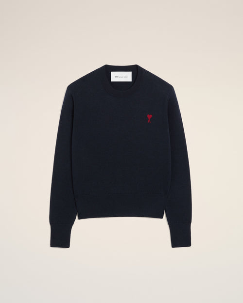 Blue wool crewneck sweater with contrasted Ami De Coeur - NAVY/RED - Ami Paris