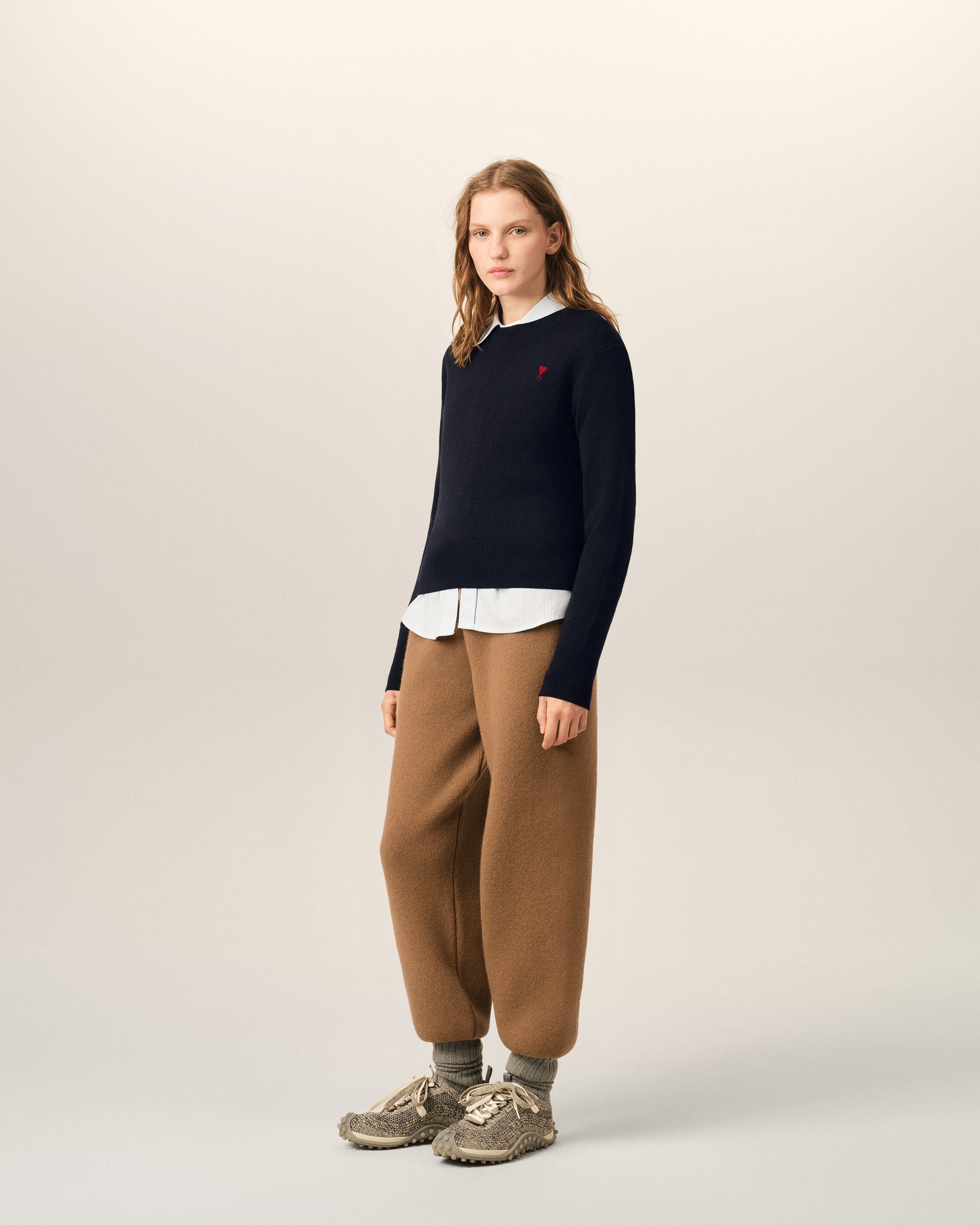 Blue Crewneck wool Sweater With Ami De Coeur - 6