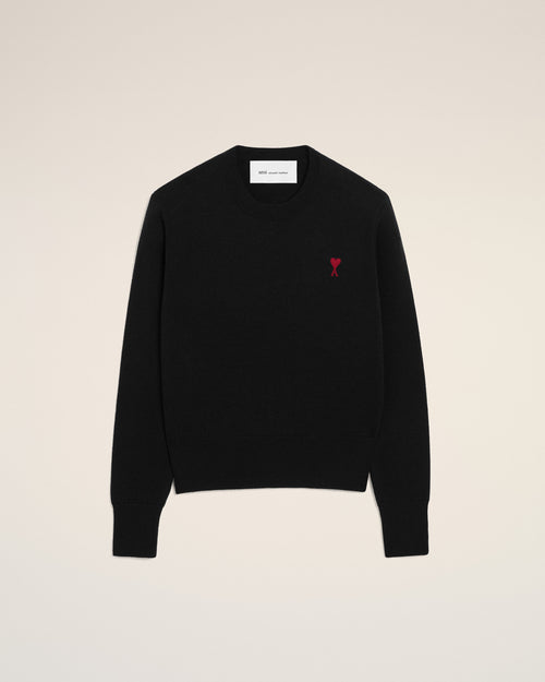 Black Crewneck wool Sweater With Ami De Coeur - BLACK/RED - Ami Paris