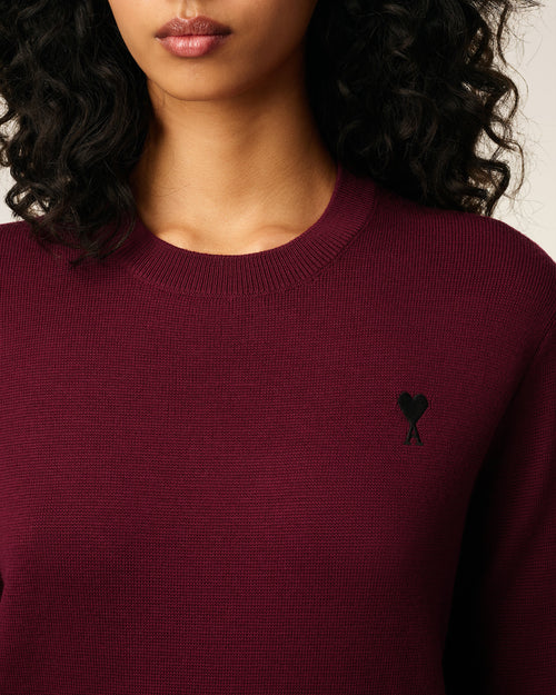 Burgundy Wool Ami De Coeur Crewneck Sweater - 4 - Ami Paris
