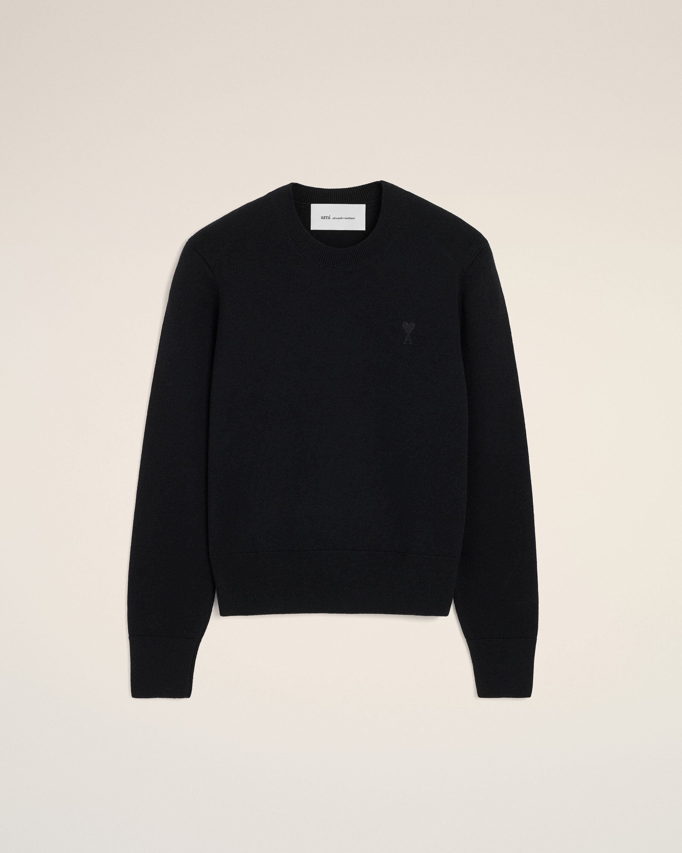 Black Wool Ami De Coeur Crewneck Sweater - 1