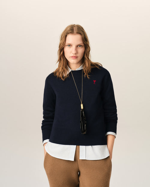 Blue Crewneck wool Sweater With Ami De Coeur - Woman - 2 - AMI Paris - Ami Paris