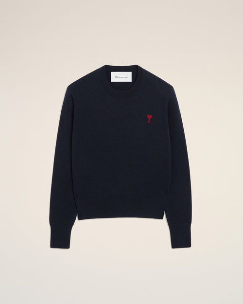 Blue Crewneck wool Sweater With Ami De Coeur - NAVY/RED - Ami Paris
