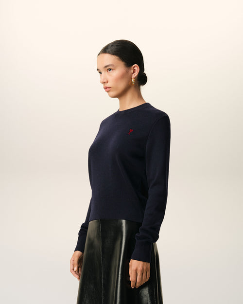 Blue wool crewneck sweater with contrasted Ami De Coeur - 6 - Ami Paris