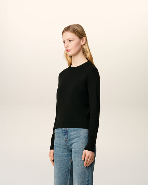 Black Wool Ami De Coeur Crewneck Sweater - 6 - Ami Paris