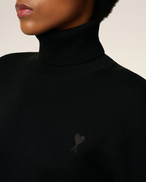 Black Wool Ami De Coeur Turtle Neck Sweater - Woman - 4 - AMI Paris - Ami Paris