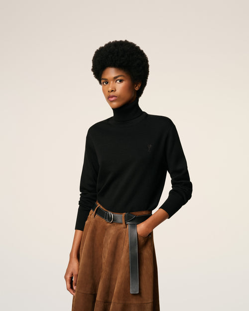 Black Wool Ami De Coeur Turtle Neck Sweater - 3 - Ami Paris