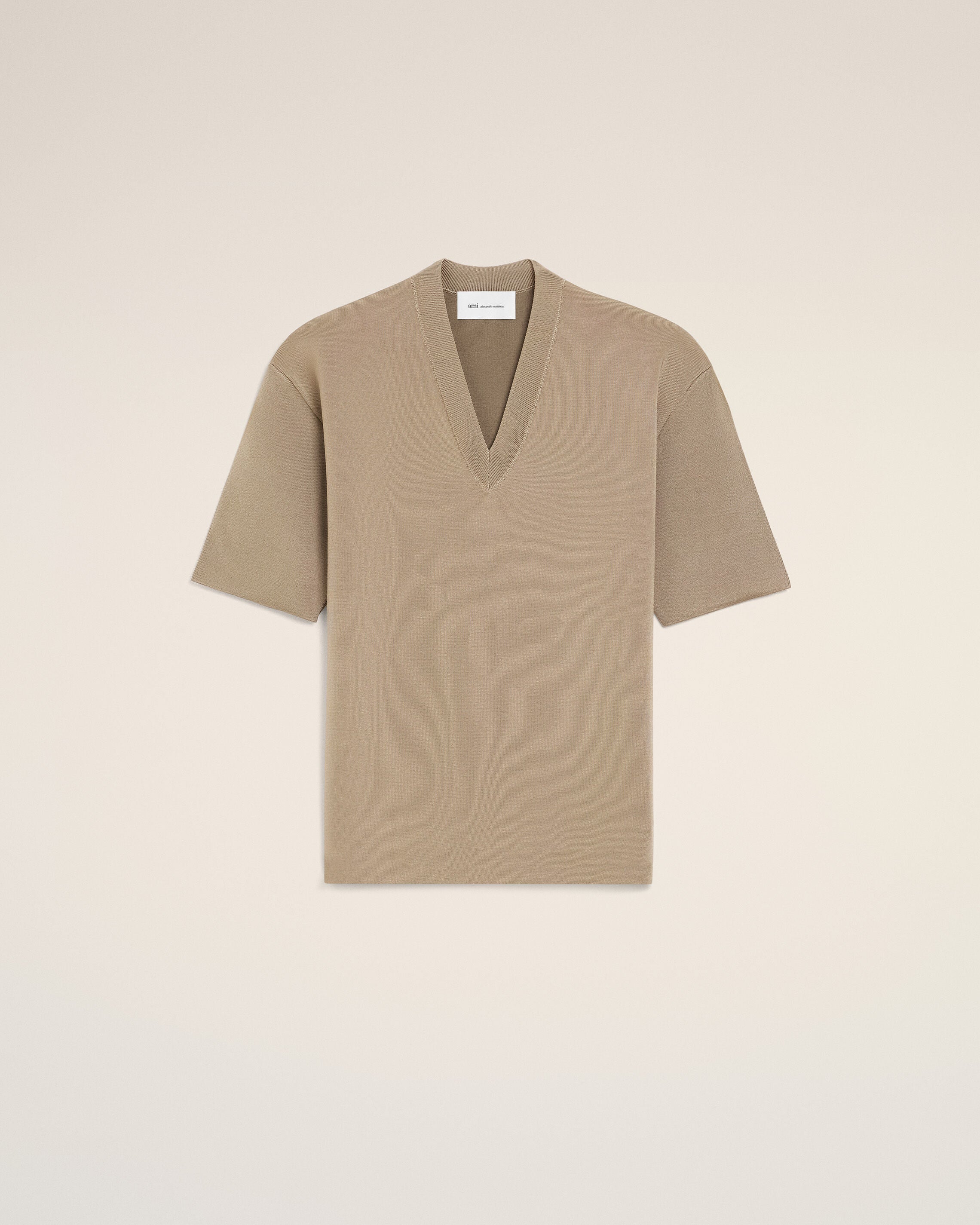 TAUPE BEIGE Beige Wool Short Sleeves V Neck Sweater | Ami Paris
