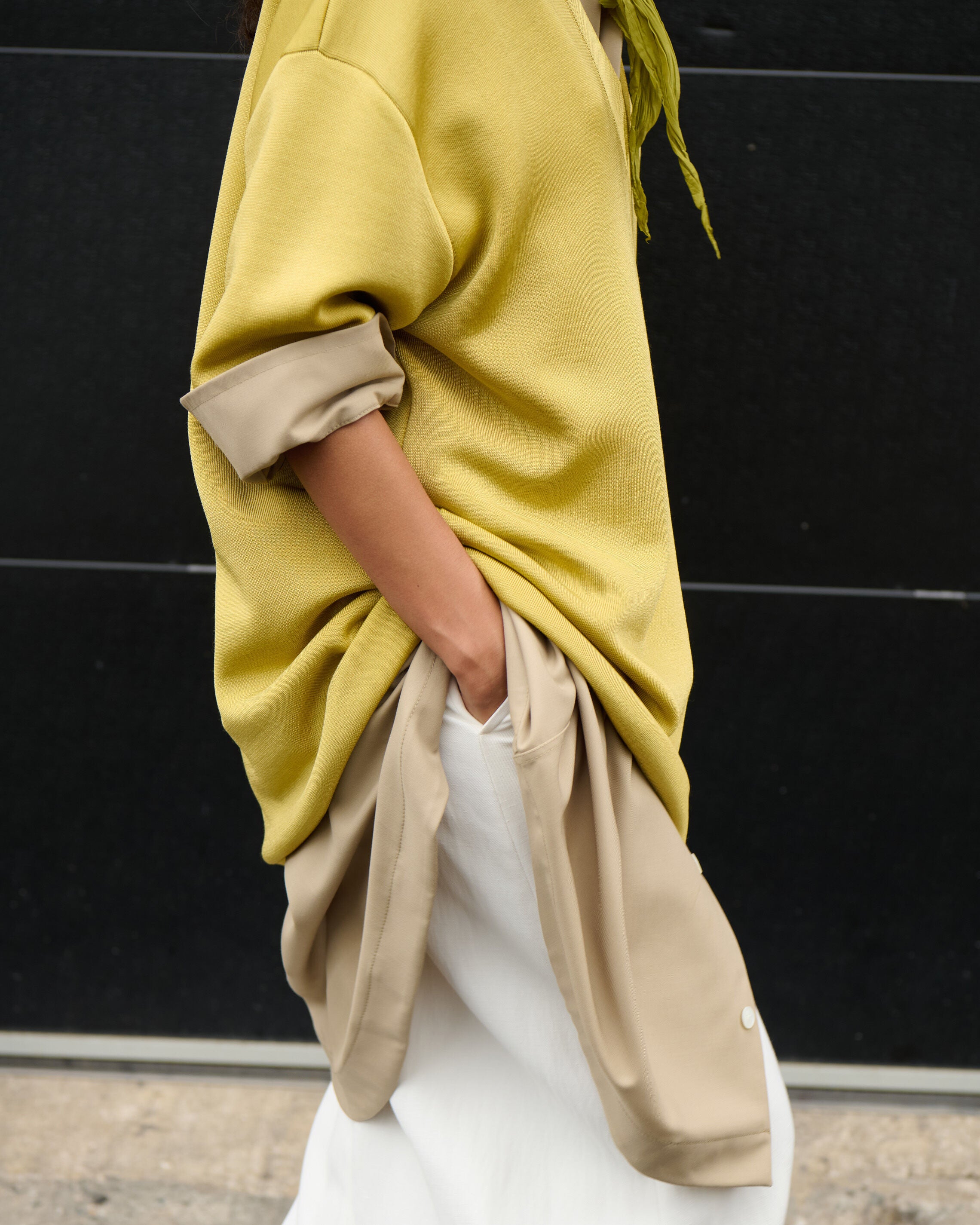 Yellow Wool Short Sleeves V Neck Sweater - 7