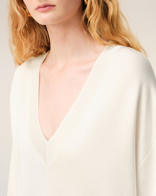 White Wool Short Sleeves V Neck Sweater - Woman - 4 - AMI Paris - Ami Paris