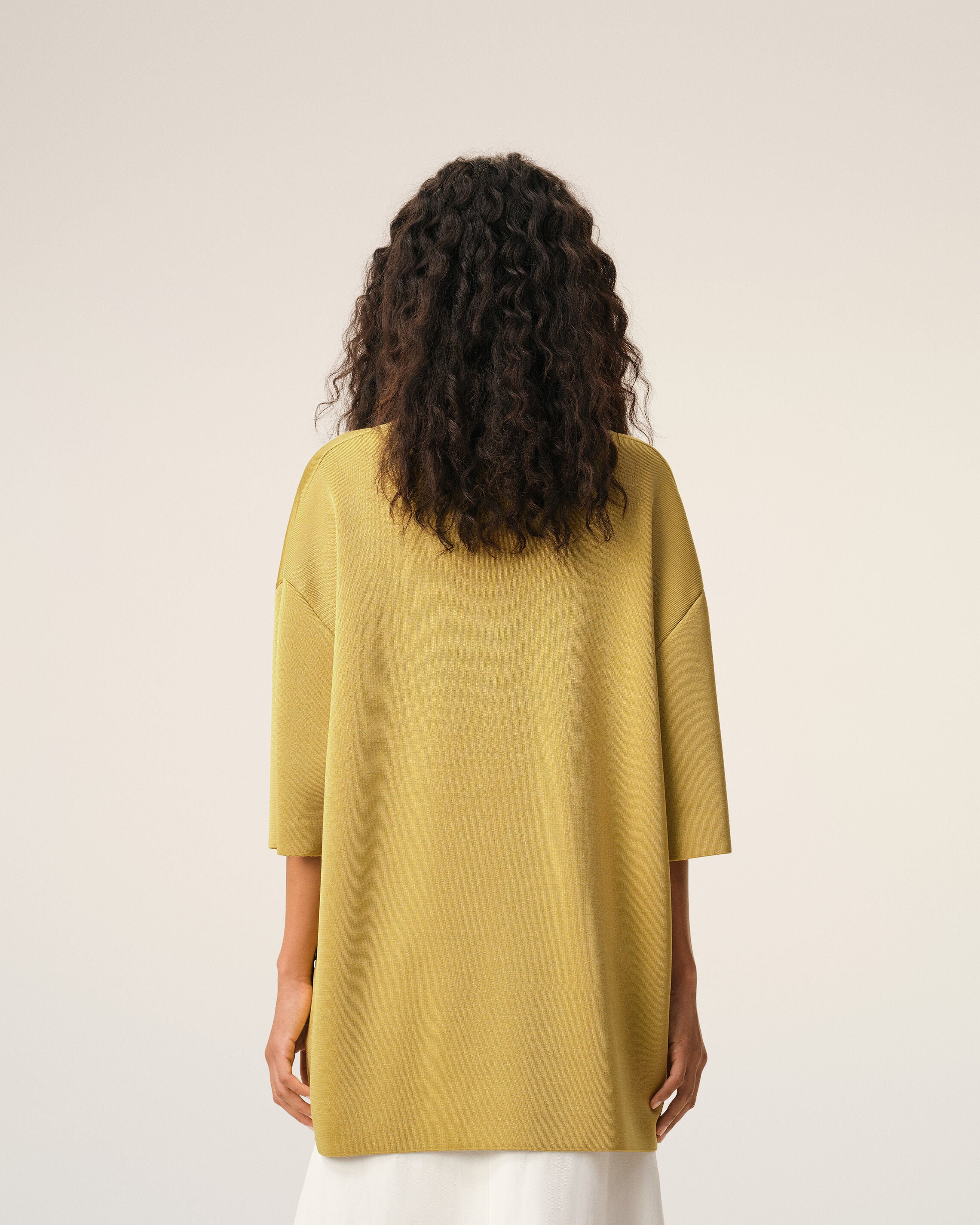 Yellow Wool Short Sleeves V Neck Sweater - 5