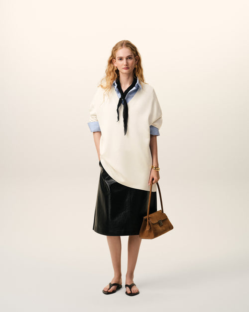                                     Maglione a maniche corte con scollo a V in lana bianca - 3                                 - Ami Paris