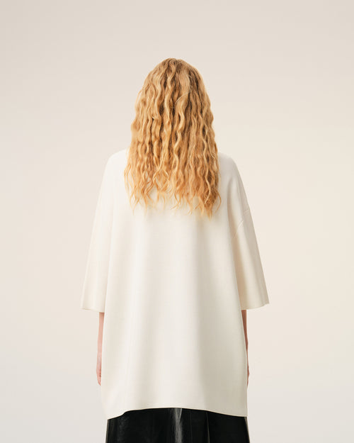 White Wool Short Sleeves V Neck Sweater - Woman - 5 - AMI Paris - Ami Paris