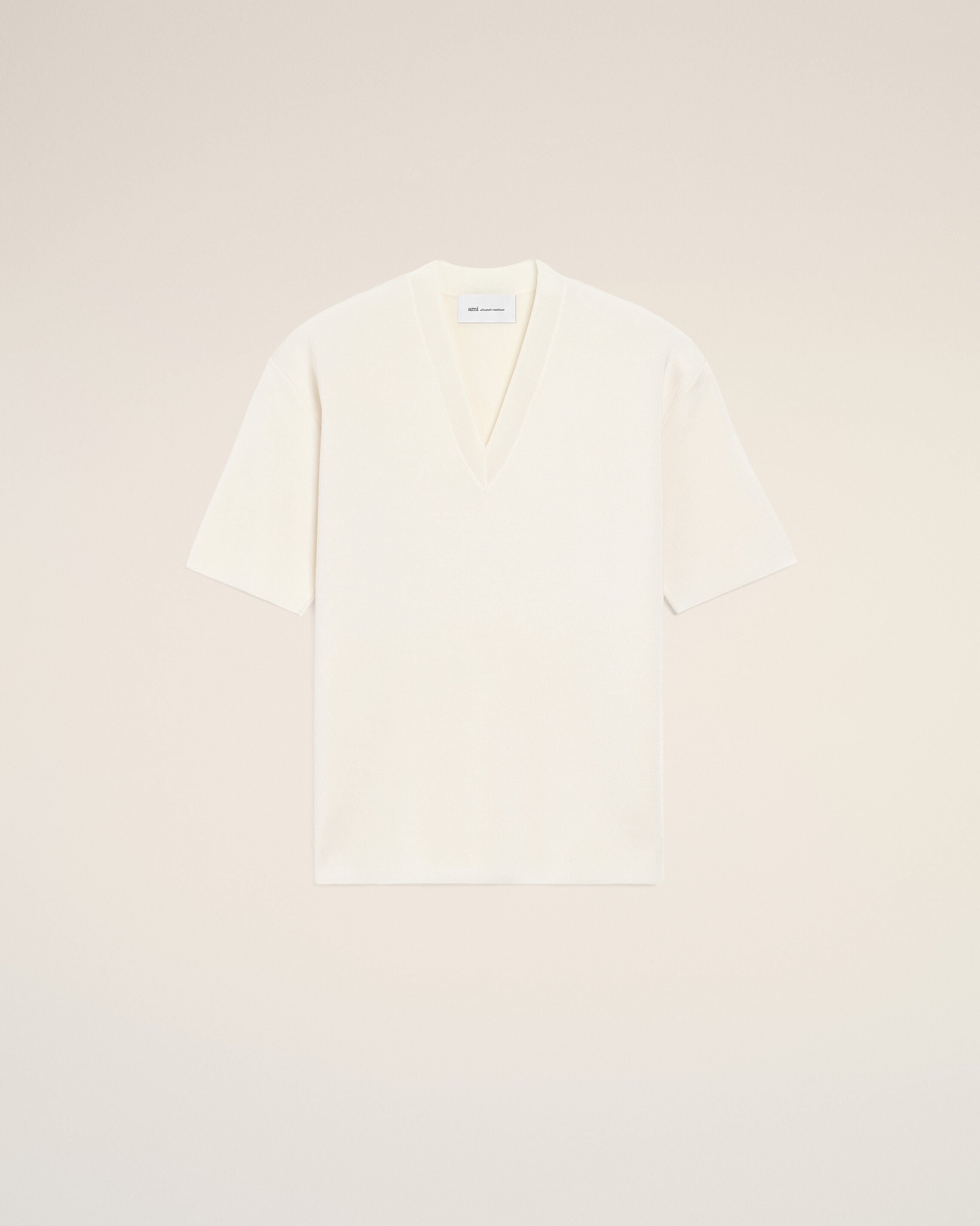 White Wool Short Sleeves V Neck Sweater - 1