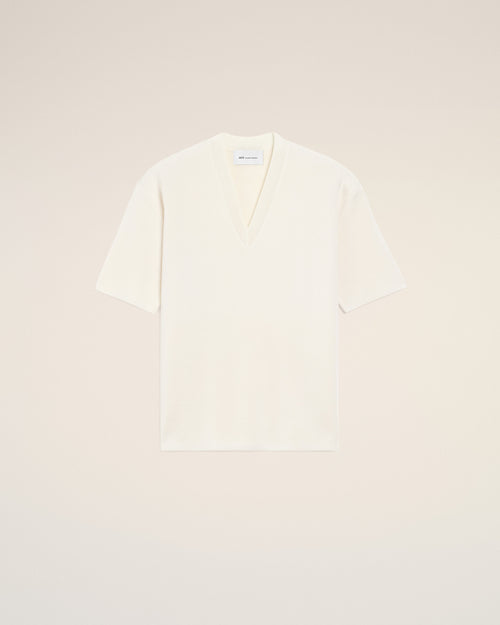                                     White Wool Short Sleeves V Neck Sweater - 3                                 - Ami Paris