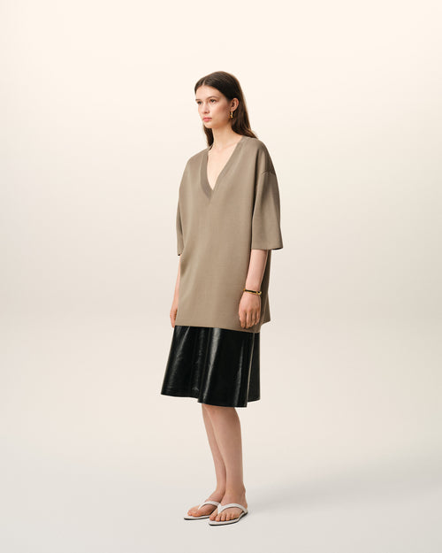 Beige Wool Short Sleeves V Neck Sweater - Woman - 6 - AMI Paris - Ami Paris