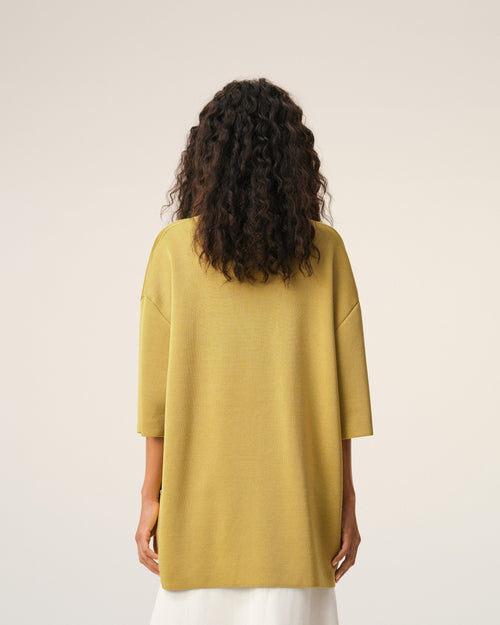 Yellow Wool Short Sleeves V Neck Sweater - Woman - 5 - AMI Paris - Ami Paris