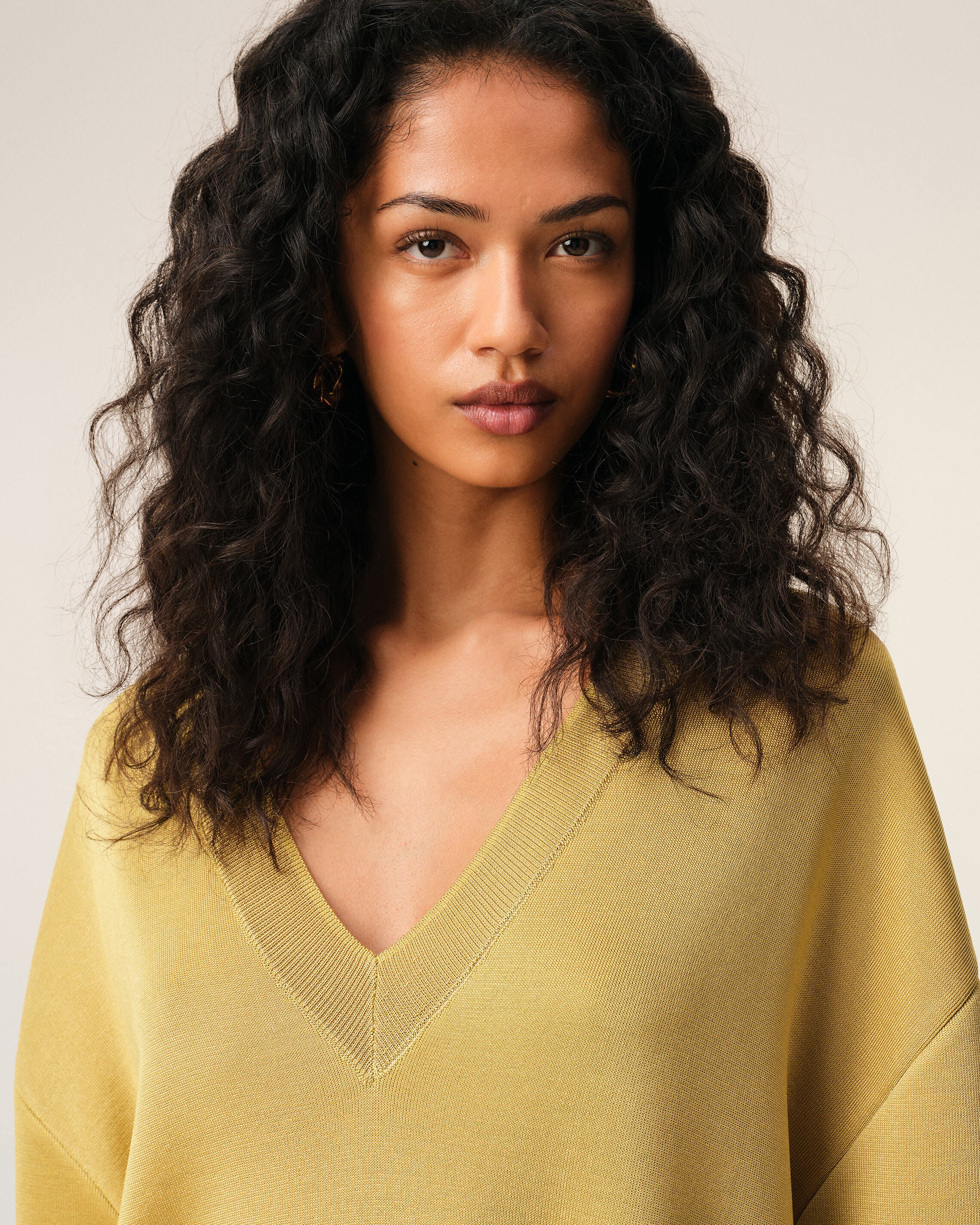 Yellow Wool Short Sleeves V Neck Sweater - 4