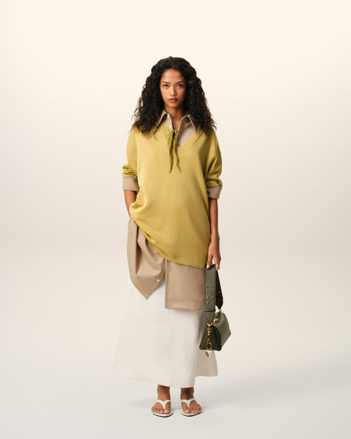                                     Yellow Wool Short Sleeves V Neck Sweater - 3                                 - Ami Paris