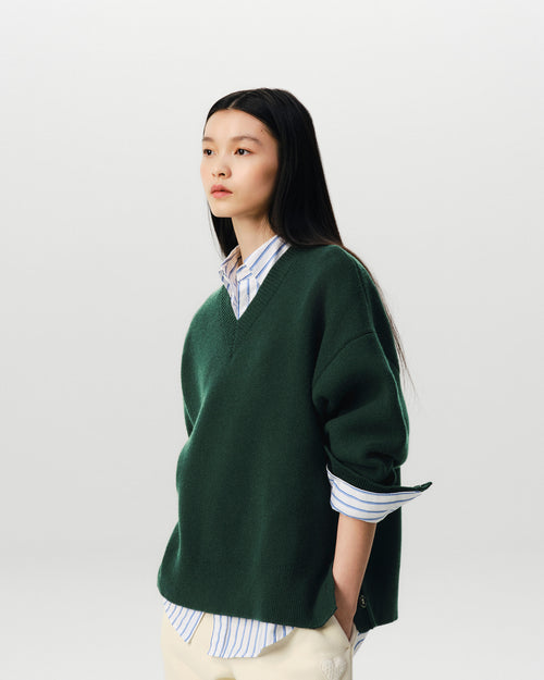 Pull vert boutonné en laine - Femme - 2 - AMI Paris - Ami Paris