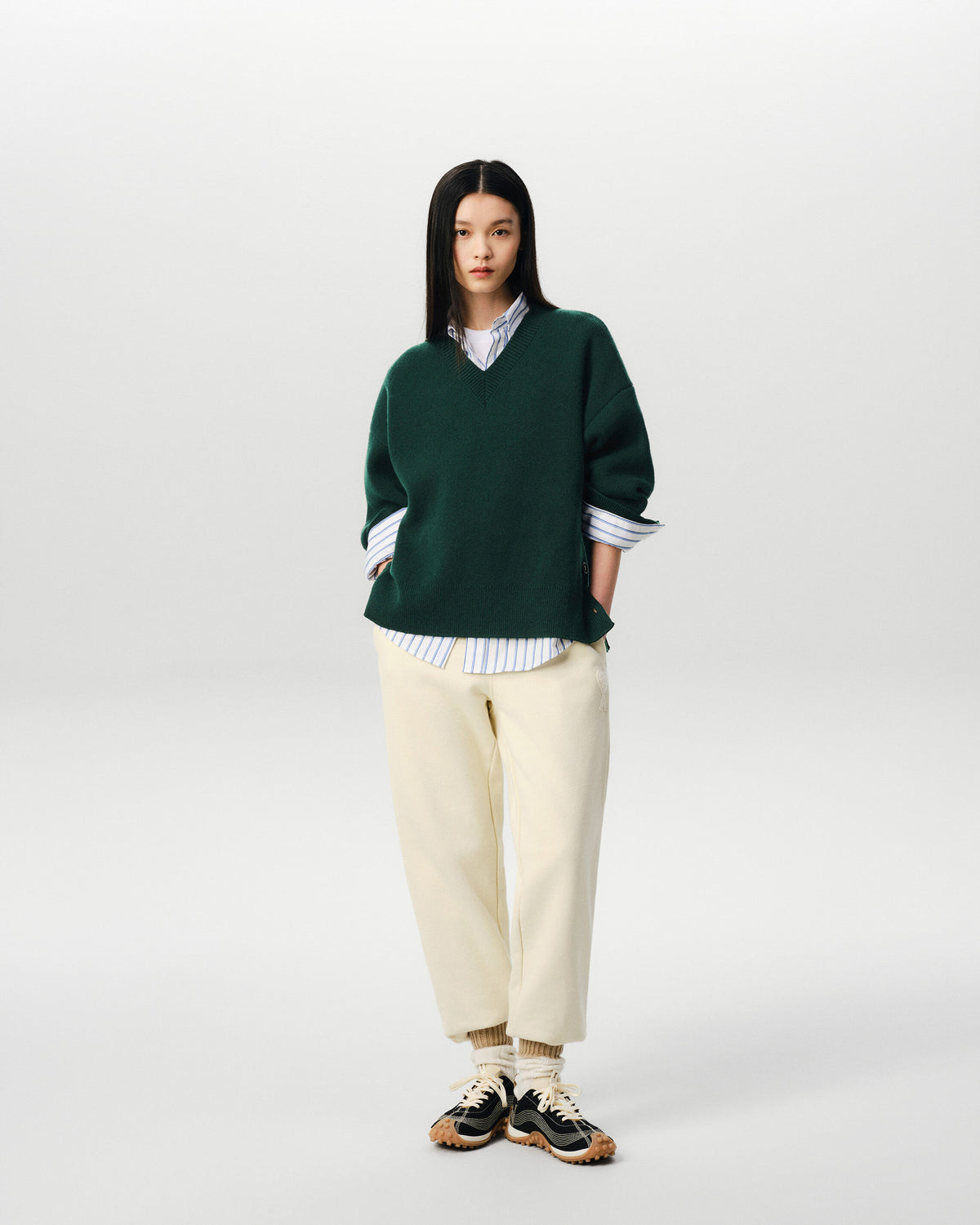 Pull vert boutonné en laine - 3