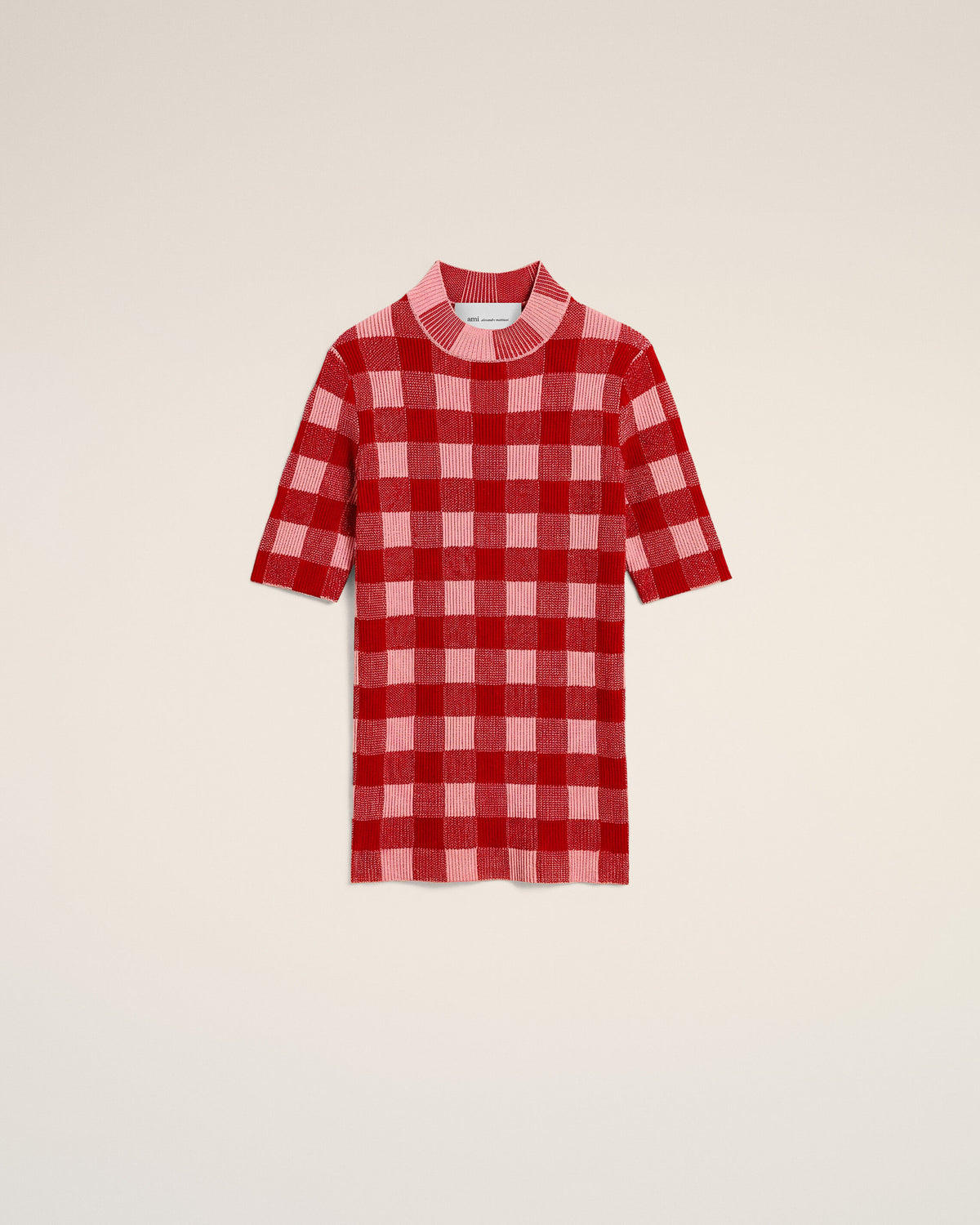 Pink checkered wool and cotton short sleeves sweater - 1