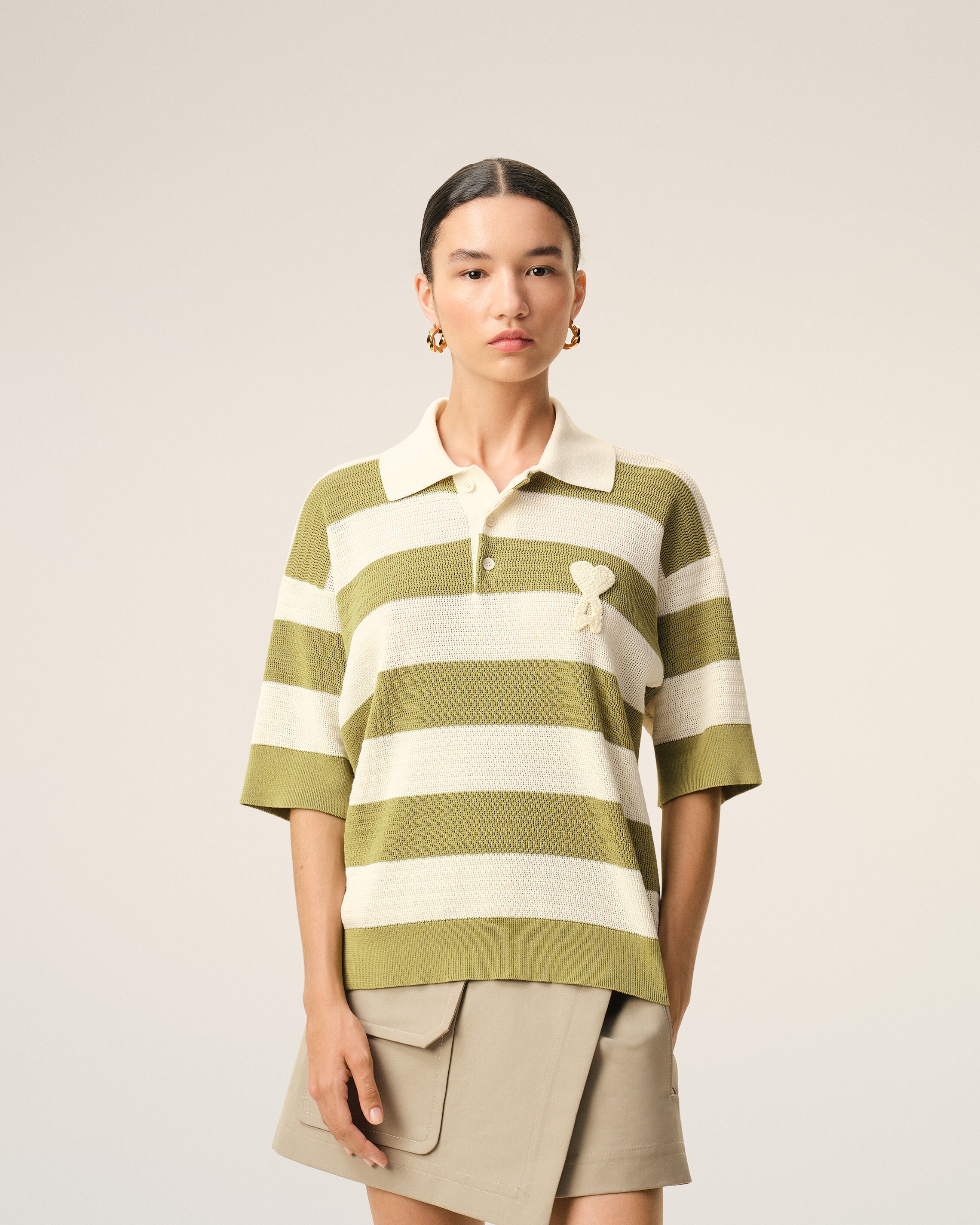 White Cotton Short Sleeves Ami De Coeur Polo - 3