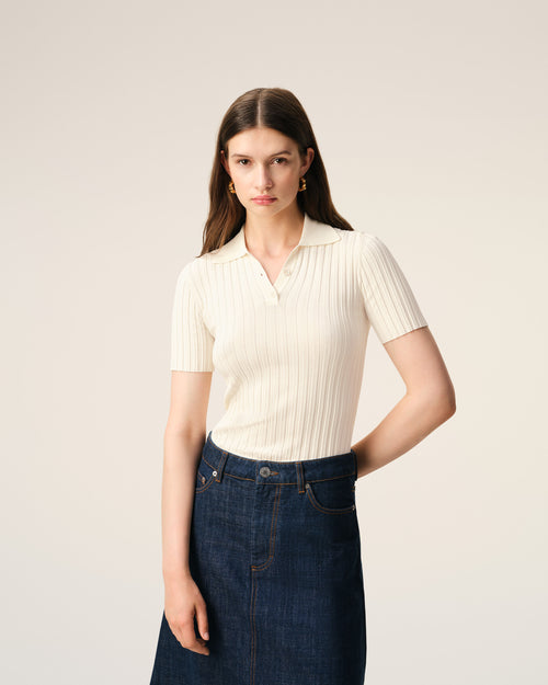White Knit Short Sleeves Polo - Woman - 3 - AMI Paris - Ami Paris