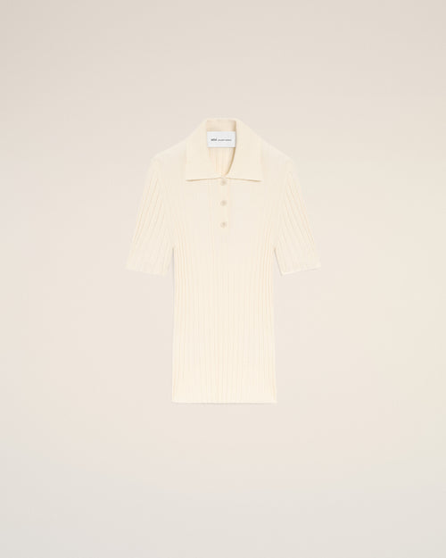 Polo Blanc Manches Courtes en Maille - 1 - Ami Paris