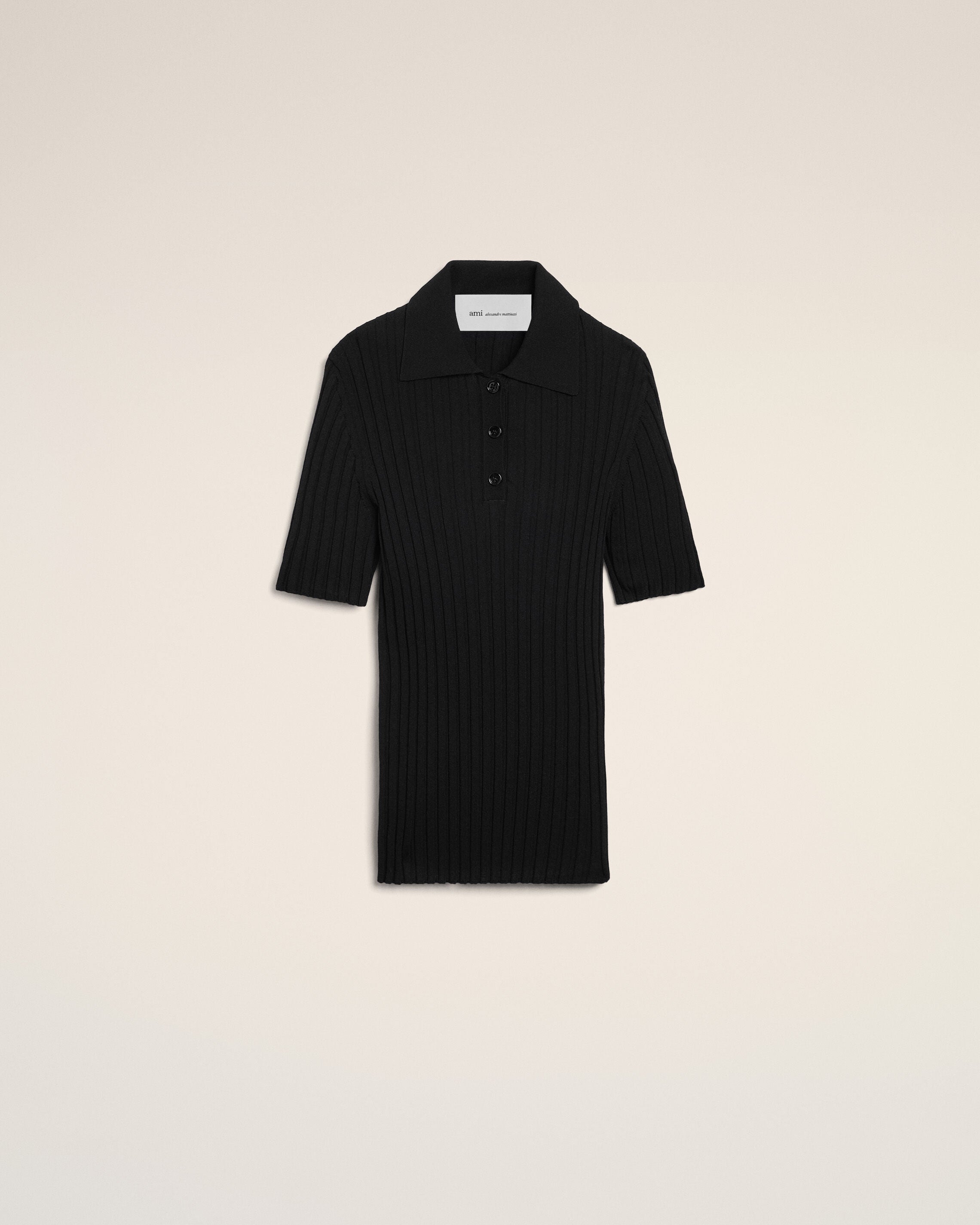 Black Knit Short Sleeves Polo - 1